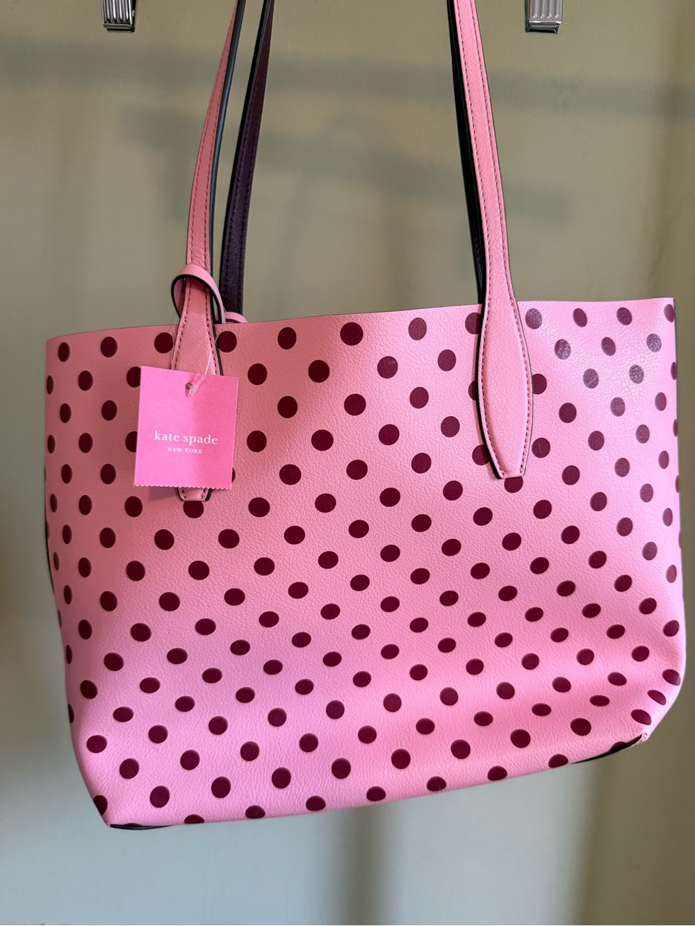 kate spade Pink Tote with Burgundy Polka Dots and Heart Charm - Picture 4 of 8